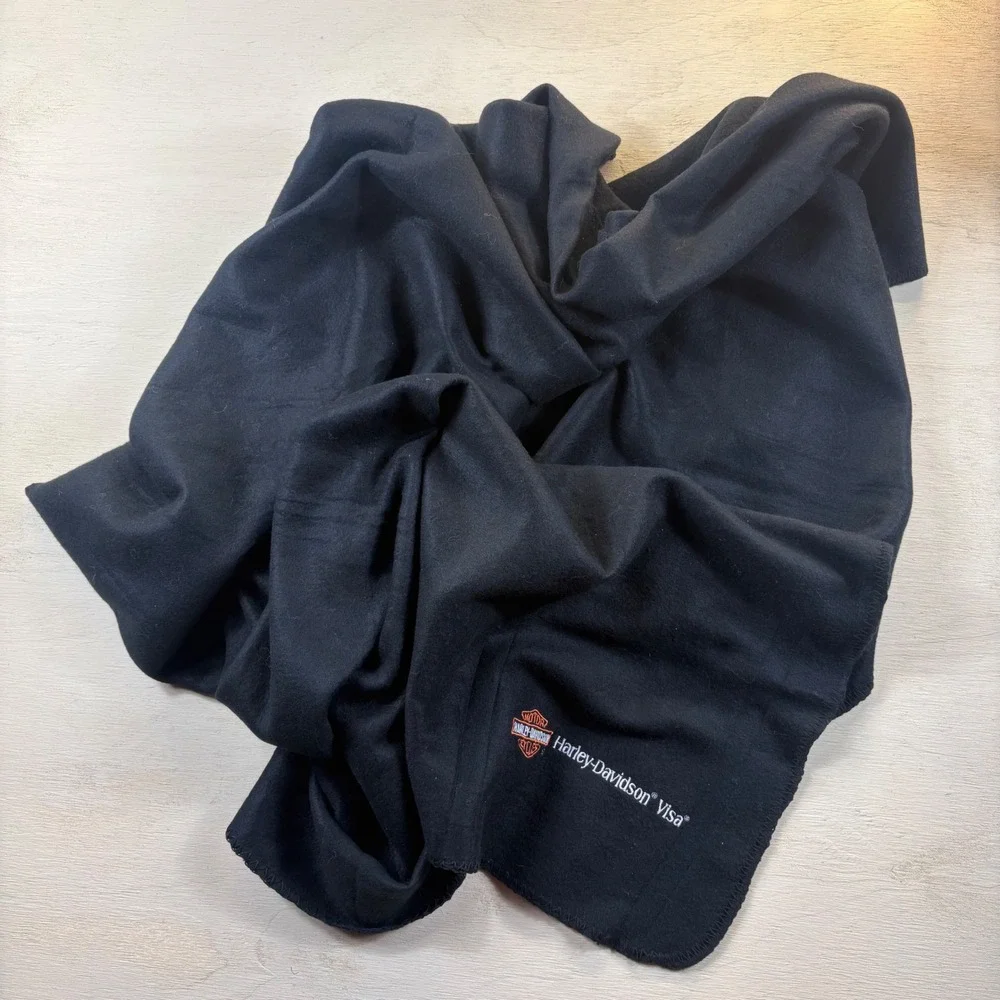 Harley Davidson Picnic Travel Blanket Throw Fleece Black 4x5 Motorcycle SET of 2